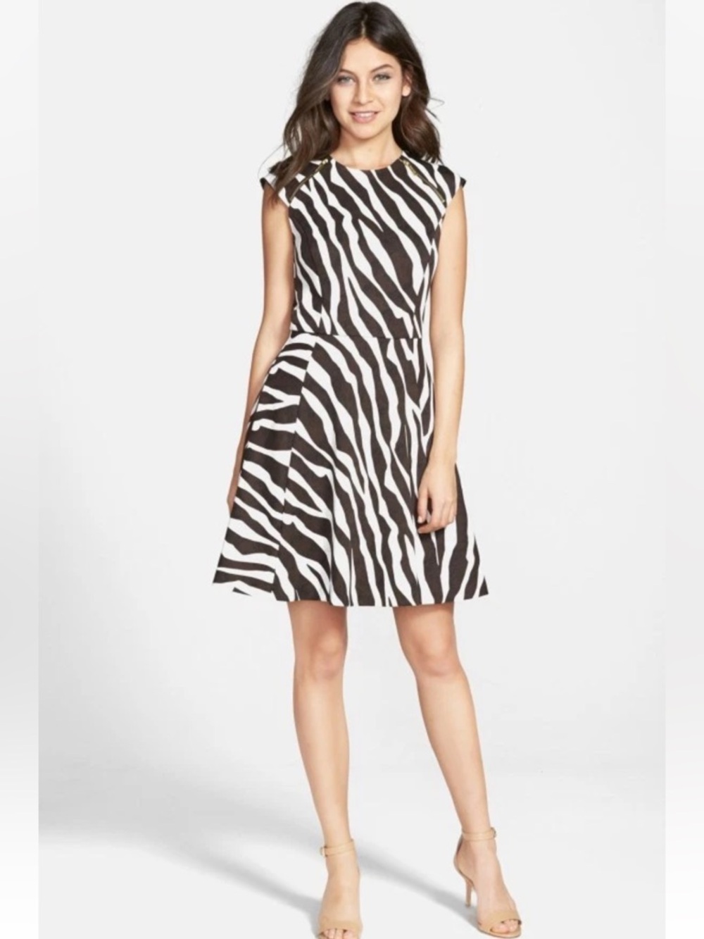 Michael Kors Ghanzi' Zebra Print Ponte Fit & Flare Dress Sz 8